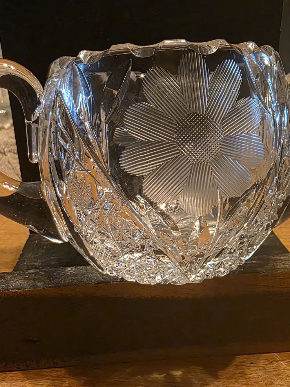 Vintage Heavy Cut Crystal Creamer & Pitcher Set | Floral Etched Crystal